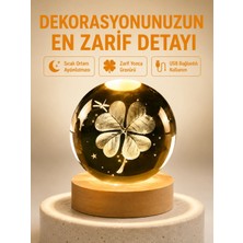Zenviaa Dekoratif Yonca Görünümlü Işıklı Kristal Cam Küre USB Masa Gece Lambası ZNV20245