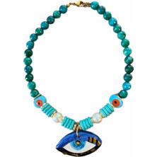 Fem Bijoux Turkuaz & Inci & Cam Boncuk Göz Nazar Kolye