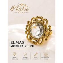 Rene Home Lüks Elmas Kristal Taşlı Mobilya Kulpu Altın Renk Dekoratif Dolap Çekmece Kulpu Tekli Vintage Şifonyer Gardırop Mutfak Banyo Kulpu