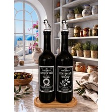 Trend Home Life Yağdanlık Seti 2 Li Gümüş Başlıklı Bambu Ahşap Standlı Cam 750 ml Şişe Ayçiçekyağı Zeytinyağı Şişesi