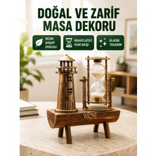 Hace Bazaar Ahşap Gövdeli Deniz Feneri Formlu Kum Saati – 15X20 cm Masa Dekoru Yeni Nesil -Hcb
