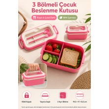 Open City Pembe 3 Bölmeli Çocuk Beslenme Kutusu Kaşık Çatal Dahil Kilitli Kapaklı Taşıma Saplı Lunch Box