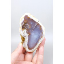 Healcrystal Nadir Turuncu Dendrit Merlinit Cilalanmış Yarım - Açık Mavi Dendritik Opal