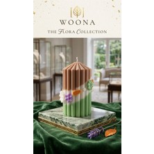 Woona Dekoratif Soya Mumu - Vanilya Kokulu & 3 Renkli Botanik Kabartmalı Doğal Vegan Mum El Yapımı Doğal Soya Wax Premium Kokulu Mum