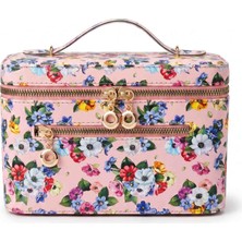 Moda Fiesta Çiçek Desenli Makyaj Çantası Aynalı Seyahat Kozmetik Düzenleyici El Çantası 21X14X14 cm
