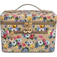 Moda Fiesta Çiçek Desenli Makyaj Çantası Aynalı Seyahat Kozmetik Düzenleyici El Çantası 21X14X14 cm
