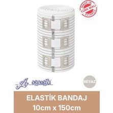 Ağaoğlu Elastik Bandaj 10CM, 4 Klipsli 4,5 Metreye Kadar Uzar, Spor ve Günlük Kullanım (Beyaz)