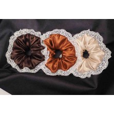 Kadın Dantelli 15CM Saten Saç Lastik Scrunchie Toka Seti