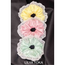 Kadın Dantelli 15CM Saten Saç Lastik Scrunchie Toka Seti