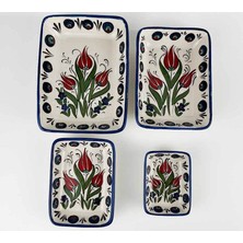 Çini Evi Saray Lalesi Motifli 4’lü Seramik Çerezlik Seti