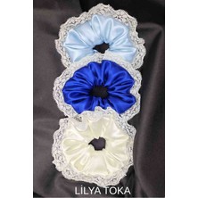 Kadın Dantelli 15CM Saten Saç Lastik Scrunchie Toka Seti