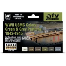 Vallejo 71623, 6X18 Ml. 1942-1945 Wwıı Usmc Renkleri Yeşil ve Gri Desenler Model Air Boya Seti