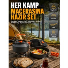 Timion Mey Ithalat® Kamp Mutfak Seti Alüminyum Çaydanlık Tencere Tava Hafif ve Taşınabilir Ta