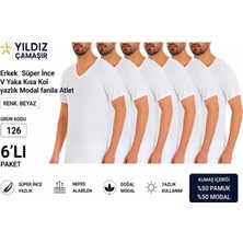 Yıldız Çamaşır Erkek Yazlık Süper Ince V Yaka Kısa Kol Modal Fanila Atlet (126-127 ) - 6 Adet