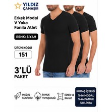 Yıldız Çamaşır Erkek V Yaka Kısa Kol Modal Likralı Fanila Atlet (150-151-152-153 ) - 3 Adet