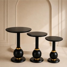 Gold Design Nova Model Siyah-Gold Üçlü Takım Yan Sehpa Zigon