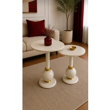 Gold Design Nova Model Ikili Takım Krem-Gold Yan Sehpa Zigon