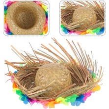 Mudanis Naturel Renk Püsküllü Örme Hasır Hawaii Luau Aloha Şapka 13X36 cm