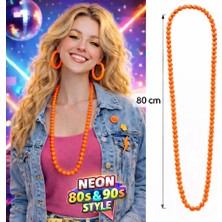 Mudanis Neon Turuncu Boncuk Kolye 80 cm - Retro 80 Ler 90 Lar Parti Aksesuarı
