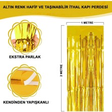 Mudanis Altın Gold Renk Ekstra Metalize Parlak Saçaklı Arka Fon Perde Ithal A Kalite 1x2 Metre
