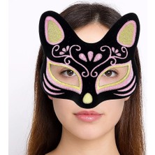Mudanis Siyah Renk Süet Kaplama Üzeri Sarı Pembe Simli Kedi Maskesi 17X14 cm