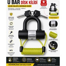 Beneficio U Bar Disk Kilidi Sarı Hatırlatma Kablolu Motosiklet Güvenlik Kilidi