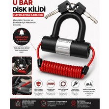 Beneficio U Bar Disk Kilidi Kırmızı Hatırlatma Kablolu Motosiklet Güvenlik Kilidi