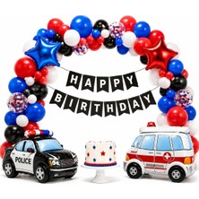 Bkmc Party Rescue Team Polis Ambulans - Happy Birthday Balon Zinciri Parti Konsepti, Polis Arabası ve Ambulans Folyo Balonlu Çocuk Parti Malzemeleri