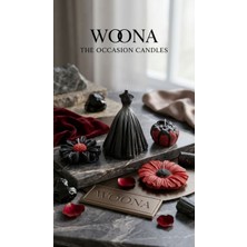 Woona Doğal Soya Wax Siyah Gelinlik ( Efektli ) & Şakayık & Papatya Figürlü Gotik Tasarım Pudra Kokulu El Yapımı Doğal Soya Wax Premium Kokulu Mum Seti