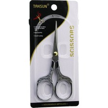 Taksun ES-002-Y Bıyık Berber Makası 128X57MM Krom Gümüş Çiçek Baskı Desenli Saplı
