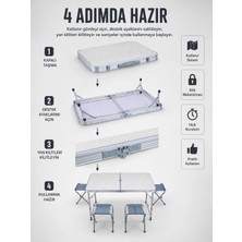 Epilons Valiz Tipi Katlanabilir Piknik Masası 4 Tabureli Taşınabilir Kamp Masası