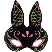 Hace Bazaar Siyah Renk Pembe Gold Simli Siyah Süet Kaplama Tavşan Maskesi 18X16 cm