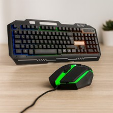 Ozkr Store USB Kablolu Rgb (Gökkuşağı) Işıklı Klavye ve Mouse Seti - 150 cm