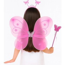 Ozkr Store Pembe Kelebek Kız Seti – 50 cm Kelebek Kanadı, Taç ve Asa