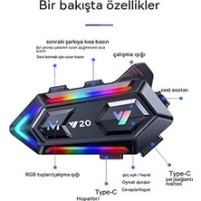 Mabelme Store Y20 Motor Kurye Kask Kulaklık Rgb Modlu Bluetooth Motosiklet Kulaklık 5.3 Bluetooth Interkom