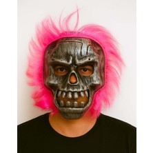 Mabelme Store Wild Skull - Gümüş Kafatası Pembe Saçlı Iskelet Maske