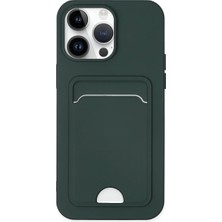 Eseno Select iPhone 14 Pro ile Uyumlu Kelvin Kart Bölmeli Silikon Kılıf Arkası Cüzdanlı Kapak Koyu Yeşil