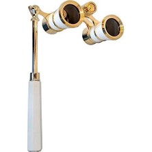 Ozkr Store Nefis Işlemeli, Tiyatro / Opera Dürbünü 3X25 Prinç Metal Kaplamalı Retro Beyaz
