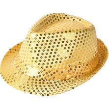 Ozkr Store Disko Altın Gold Payetli Fötr Şapka Yetişkin Boy