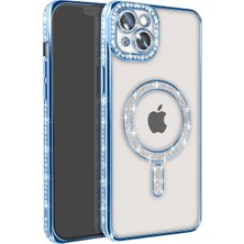 Ozkr Store Apple iPhone 15 Kılıf Joke Simli Magneticsafe Kılıf - Mavi