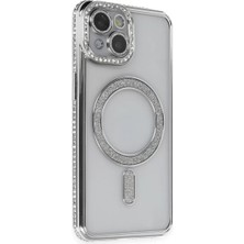 Ozkr Store Apple iPhone 13 Kılıf Joke Simli Magneticsafe Kılıf - Gümüş