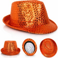 Ozkr Store Turuncu Payetli Disco Parti Şapkası Yetişkin Işıltılı Fötr Model