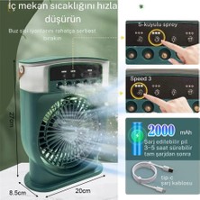 Ozkr Store Şarjlı 600 ml Su Hazneli Taşınabilir Masaüstü Vanilatör Güçlü Fan ve 2000 Mah Pil Yeşil