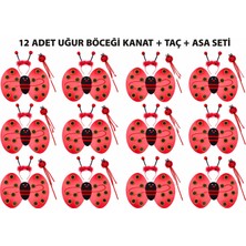 Ozkr Store Uğur Böceği Kostüm Seti - Kanat Taç Asa 3 Parça 12 Adet