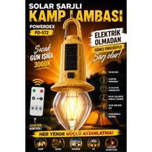 Ellante Solar Şarjlı Kamp Lambası | Uzaktan Kumandalı | 15-30-60 Dk Zamanlayıcı | Sıcak Gün Işığı LED | Askılı Fener PD-572