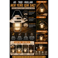 Ellante Retro LED Kamp Lambası USB Şarjlı Taşınabilir Nostaljik Fener Ayarlanabilir Parlaklık Kamp Bahçe Balkon Karavan Acil Durum Aydınlatması