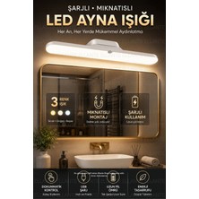 Ellante Şarjlı Mıknatıslı LED Ayna Işığı 30 cm – 3 Renk Işık Modu, Dokunmatik Kontrol, USB Type-C Şarjlı Banyo ve Makyaj Aynası Aydınlatması