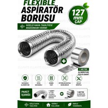 Ellante 127 mm Flexible Aspiratör Borusu Alüminyum Havalandırma Kanalı Davlumbaz Baca Borusu Esnek Hava Tahliye Hortumu Mutfak Banyo Wc Fan Çıkış Borusu Isıya Dayanıklı Körüklü Boru