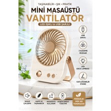 Ellante USB Şarjlı Mini Masaüstü Vantilatör LED Işıklı Katlanabilir Sessiz Taşınabilir Fan Type-C Şarjlı