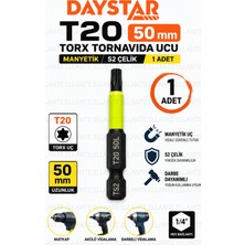 Ellante T20 Torx Tornavida Ucu 50 mm Manyetik S2 Çelik 1/4" Hex Vidalama Ucu 1 Adet Yüksek Kalite